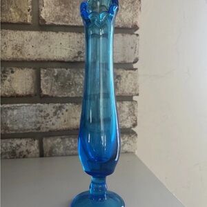 Westmoreland Glass Peacock Blue Swung  Vase 9 1/2” tall Vintage MCM